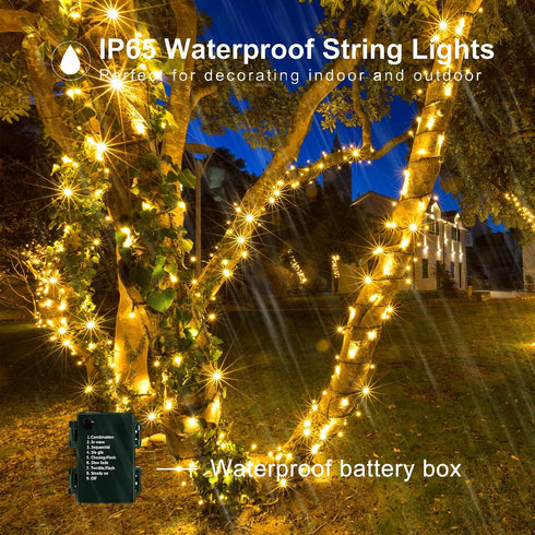 4Pack 160FT 400 8 Upgraded LED Battery Operated Christmas String Lights Outdoor/Indoor, Timer & Modes with Green Wire