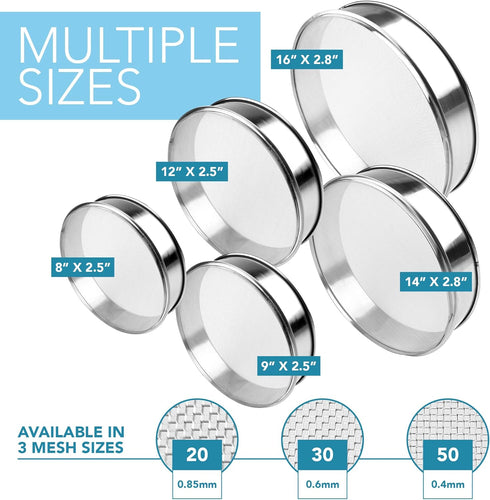 Vollum Stainless Steel Flour Sifter, Fine Mesh Round Sifter for Baking, 8" Diameter x 2.5" High