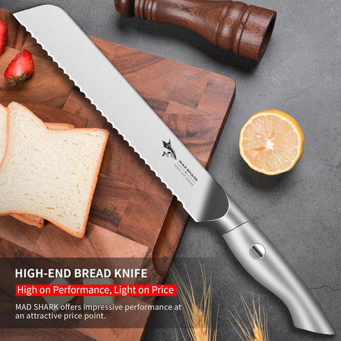 8 Inch, (8 inch) MAD SHARK Bread Knife Razor Sharp Blade from German Molybdenum-vanadium Steel, Professional Serrated
