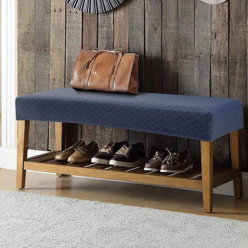 YISUN Jacquard Dining Bench Covers - Stretch Washable Removable Slipcover for Dining Rooms (Navy Blue)