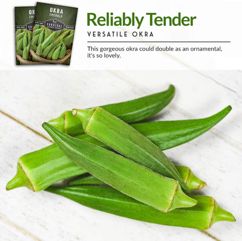 Packet 3 Pack Survival Garden Seeds - Emerald Okra Seed for Planting - with Instructions to Plant and Grow Tender