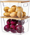 Criusia 2 Set Pantry Organizers and Storage with Bamboo Lids, Stackable Clear