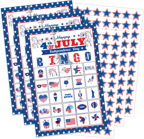 32Players 4th of July Bingo Game - Patriotic Bingo Cards for Kids Adults, Independence Day Party Supplies