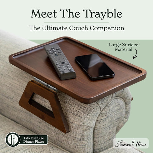 13.75 9.5inch, Shamrock Home Bamboo Trayble Couch Arm Table, Clip On Tray Sofa Table for Couches. Sofa Arm Tray