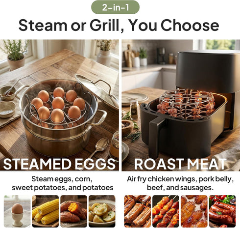 18 6qt/8qt 2-in-1 Stackable Egg Steamer Rack Holds Eggs with Handles, Stainless Steel Instant Pot Trivet Fits Pressure