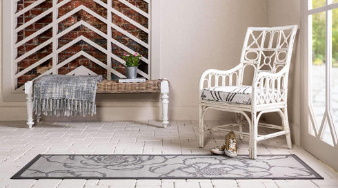 Unique Loom Outdoor Botanical Collection Area Rug - Rose, Gray/Silver (2' x 6' 1" Runner)