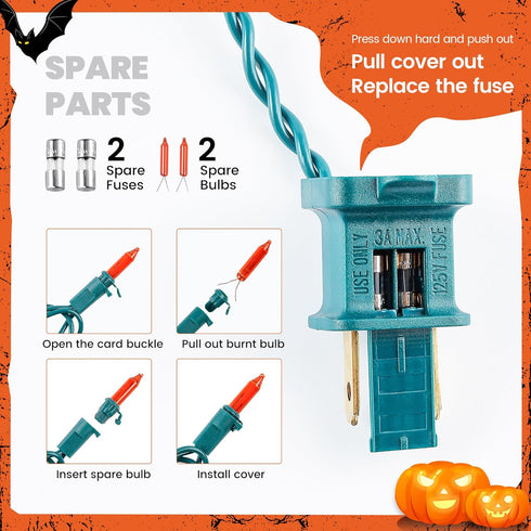 mimigogo Wire,13ft 50 Bulb Orange Halloween Tree Lights with Green Incandescent Waterproof Fairy LightsPlug in Mini