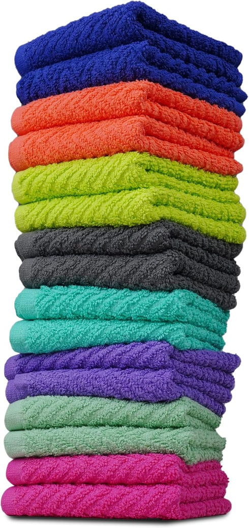 ZUPERIA Zigzag Multicolor Wash Cloths -16 Pack -12" x 12"- Highly Absorbent
