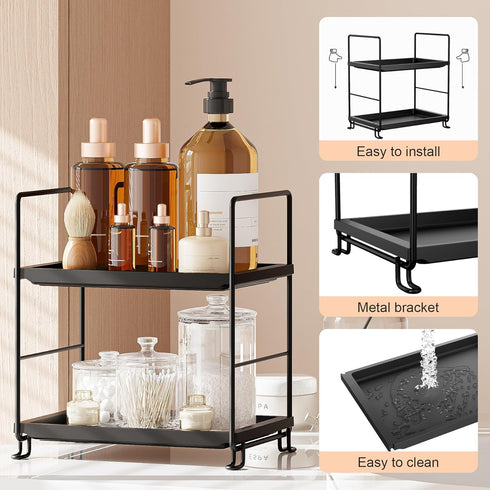 NLBTW 2-Tier Counter Countertop Bathroom Organizer, Thickened Plastics Makeup Skincare Perfume Organizers for Vanity