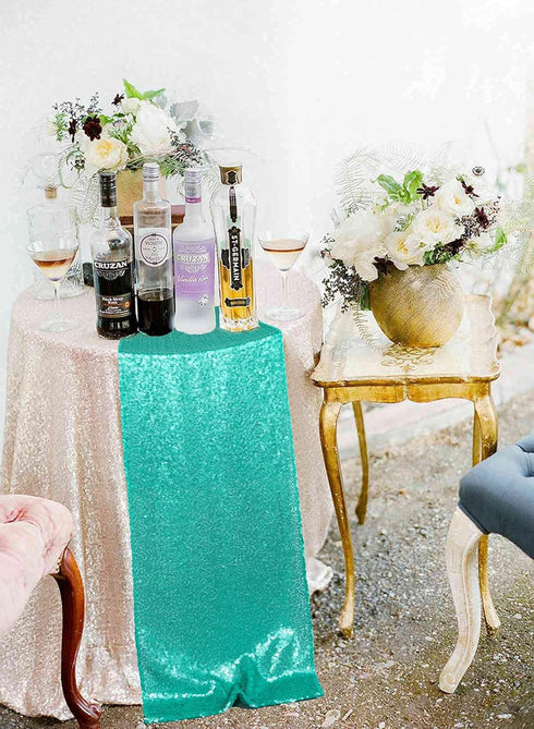 ShinyBeauty Mint Green Table Runners, 2Packs 12''x72'' Teal Sequin Glitter Fabric for Birthday Party Celebration
