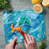 CounterArt Ocean Vibe 3mm Heat Tolerant Tempered Glass Cutting Board 10” x 8” Manufactured in the USA Dishwasher Safe by Counterart
