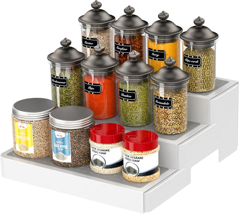 YAN & HIN 2 Pack 3-Tier Spice Racks, Expandable Non-Skid Organizer for Kitchen Shelf, Medicine Cabinet, Canned Food