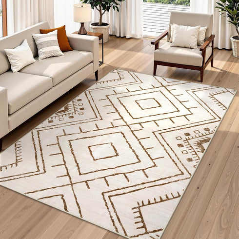LIVEBOX Western 5x7 Area Rug, Beige Washable Rugs for Living Room Bedroom,