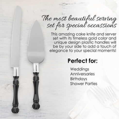 Black Cake Knife and Server Set, Cake Cutter and Pie Spatula, Cake Server and Knife Set of 2 with Non-Slip Swirl Grip, Matte Black Cake Cutting Set for Wedding Cake, Birthdays, and Parties by Homi styles