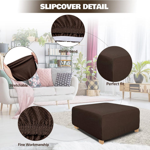 NeColorLife Rectangle Ottoman Cover Jacquard Fabric Ottoman Slipcover Thick Stretchable Footrest Stool Covers