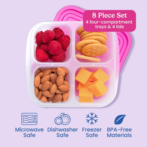Bentgo Easyboxes 8-Piece Set - 4-Compartment Snack Containers with 4 Trays & 4 Lids, BPA-Free (Brights)
