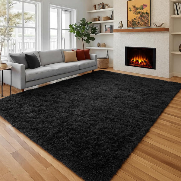 PAGISOFE Black Fluffy Shag Area Rugs for Bedroom 5x7, Soft Fuzzy Shaggy