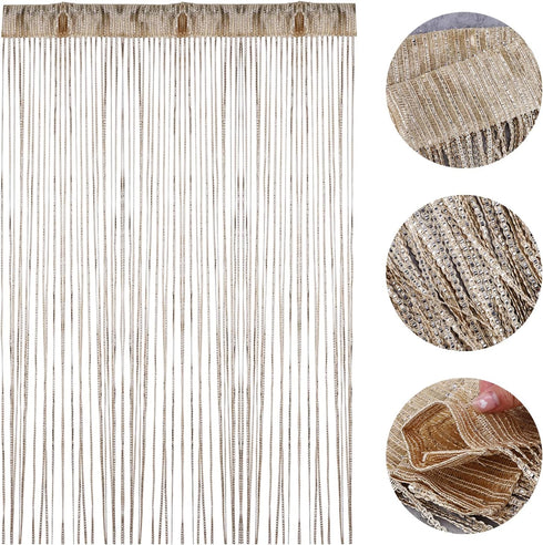 Door String Curtain - Decorative Tassel Screen Ribbon Strings Strip for Home, Patio, Bedroom, and Wedding (Champagne)