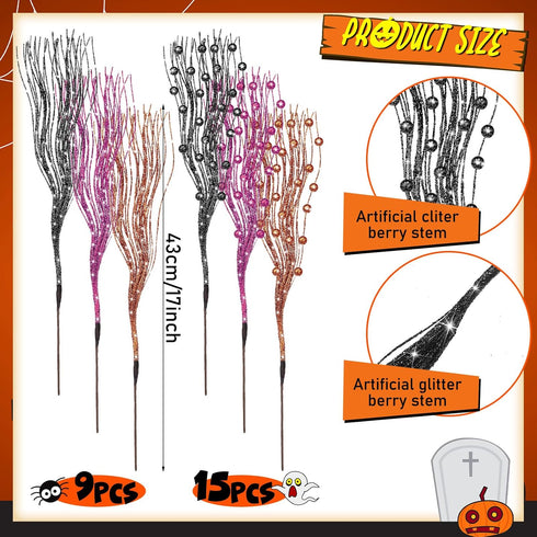 24 17 Inch Giegxin Pcs Christmas Artificial Glitter Berry Stem Ornament Fake Picks Branches Decorative Glitter Stick