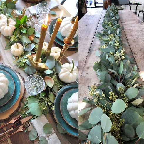 DearHouse 5.5ft Seeded Eucalyptus Garland, Faux Eucalyptus Leaves Table Garland for Wedding Backdrop Decor