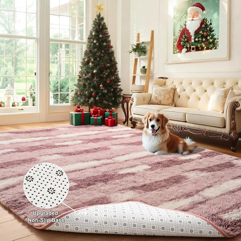 5x7 Feet Area Rugs for Living Room Bedroom,Pink and White Machine Washable Soft Fluffy Shaggy Indoor Rug, Floor Carpet