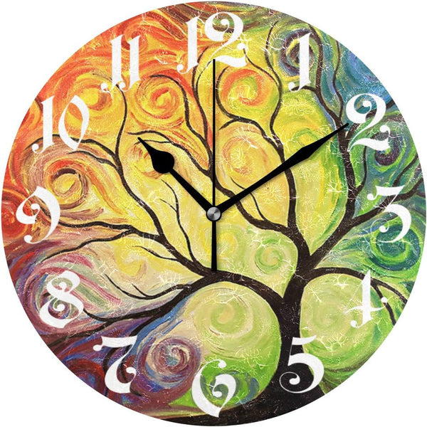 Wamika Wall Clock, Tree of Life Design, 10 Inch, Silent Non-Ticking Decorative Clock for Spring Summer Autumn