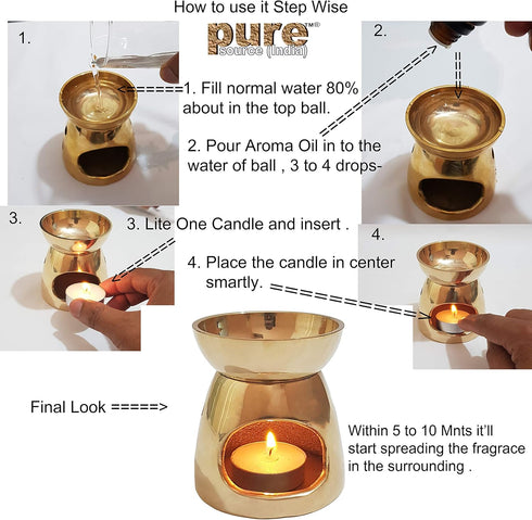 Pure Source India Brass Burner|Essential Oil Burner with Candle for Diffuser Oils | Relax with Home Aromatherapy