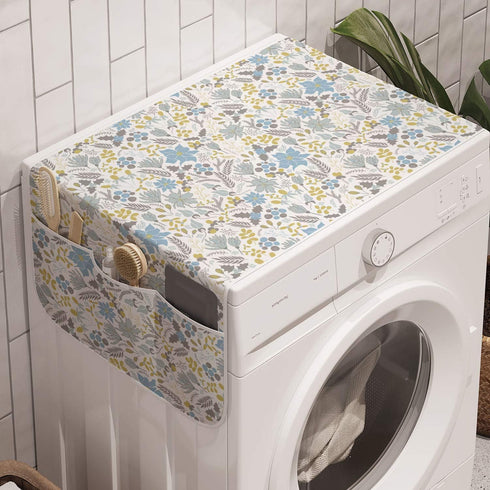 Ambesonne Botanical Washing Machine Organizer, Wildflowers and Berries Scattered, Anti-slip Fabric Top Cover for Washer Dryer, 47" x 18.5", Blue Grey by Ambesonne