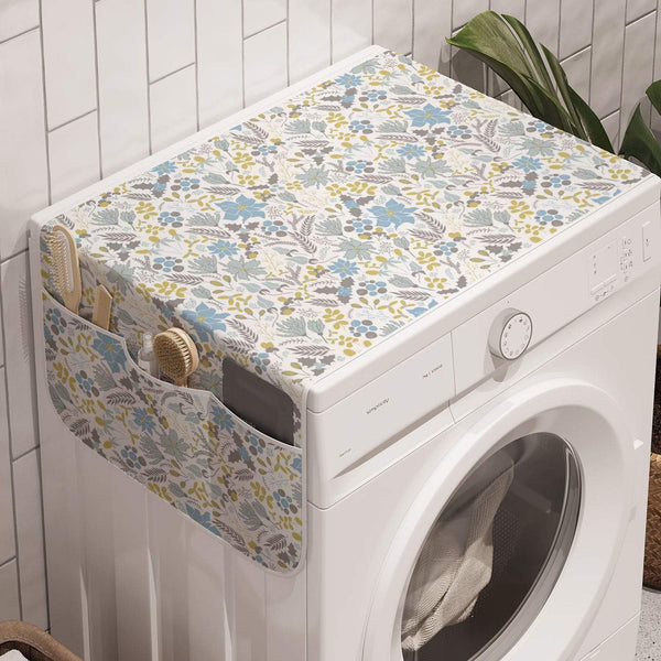 Ambesonne Botanical Washing Machine Organizer, Wildflowers and Berries Scattered, Anti-slip Fabric Top Cover for Washer Dryer, 47" x 18.5", Blue Grey by Ambesonne