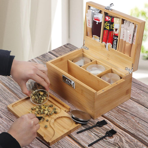 Large Bamboo Box with Combination Lock, Decorative Storage Box with Detachable Compartment, Great Gift Choice