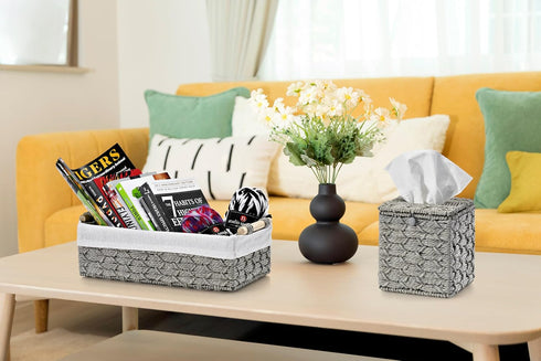 Set Set Sorbus Paper Rope Bathroom Baskets & Tissue Holder - Decorative Wicker Baskets for Bathroom Shelves - Lined