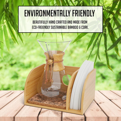 HEXNUB Caddy for Pour Over Coffee Maker, Bamboo Stand for Chemex, Bodum, Cosori Carafes, Heatproof Mat