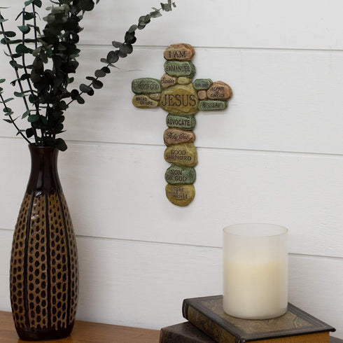Dicksons Names of Jesus Christ Pebble, 10 Inch Resin Decorative Hanging Wall Cross