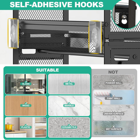 3 9 Hooks-2 Docnest Tier Wall Mounted Spice Rack with Installation Ways (Screw/Adhesive), Space-Saving Metal Spice