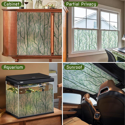 DKTIE Window Film Privacy - Decorative Stained Glass Clings with Installation Tools, Static Cling for Home (Dark Green,