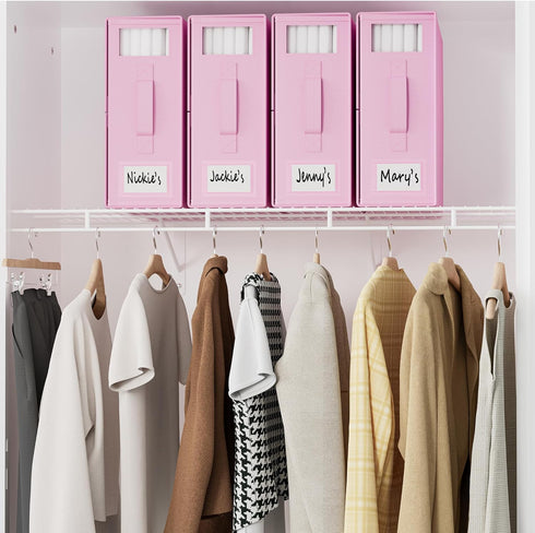 SheetCube 6 Pack Bed Sheet Organizers and Storage - Foldable Linen Closet Organizer with Window and Label, Pink