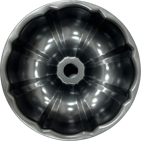 Classic Bakeware 10 Inch Non-stick Fluted Cake Pan, Heavy Duty Carbon Steel Baking Mold in Gray