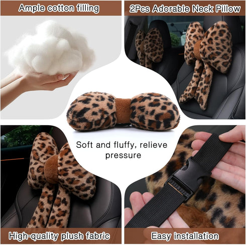 2 Macarrie Pcs Car Neck Pillow Plush Butterfly Bow Car Headrest Pillow Comfortable Seat Neck Support Cute Head Rest