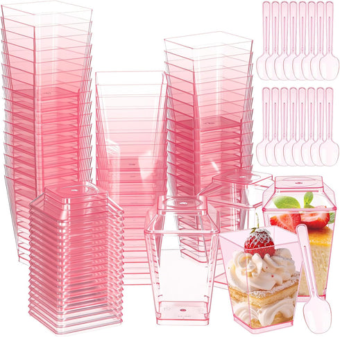 Mifoci 150 Pcs 5 oz Pink Plastic Dessert Cups with Lids and