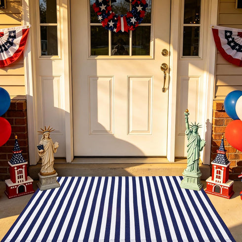 4th 27.5"x43" Summer 27.5"x43") CAINANEL Blue and White Striped Rug of July Door Mat Front Porch Rug Independence Day