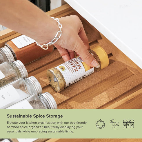 15 100% KitchenEdge Spice Drawer Organizer with Expandable Storage. Holds up to Spice Jars (Not Included), Non-Slip