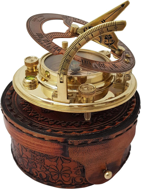 Set Antique Brass & Copper Sundial Compass Gift