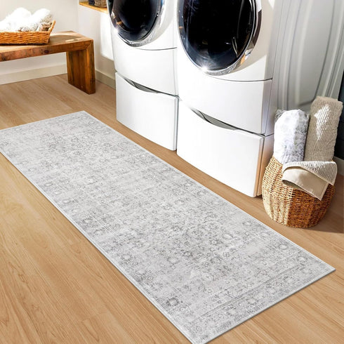 2x6 LIVEBOX Washable Runner Rug - Kitchen Rug Runner Entryway Rugs, Low-Pile Vintage Grey Rugs for Bedroom, Non-Skid