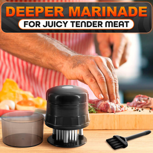 Meat Tenderizer Tool with 56 Sharp Stainless Steel Needle Blades, Safety Lock & Cleaning Brush, Dishwasher Safe