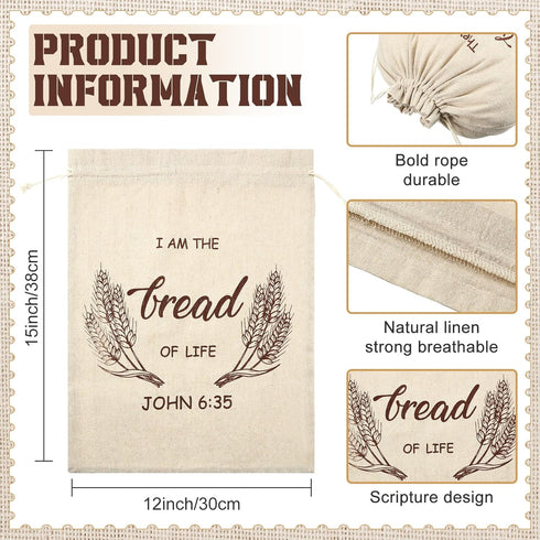 8 12" 15" Vesici Pcs Large Linen Bread Bag for Homemade Bread Reusable Container and Saver Drawstring Storage Bags