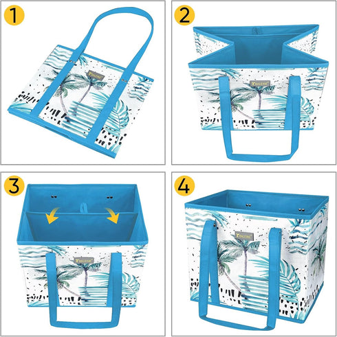 BALEINE 3Pk Reusable Grocery Bags, Foldable Shopping Bags for Groceries with Reinforced Bottom & Handles (Island