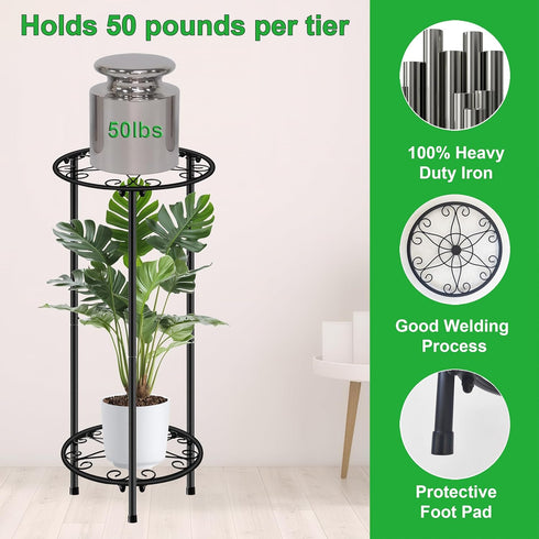 2 23.9 inch, CASIMR Plant Stand Indoor Outdoor, Metal Rustproof Flower Shelf Tier Tall Multiple Plant Pot Holder Rack