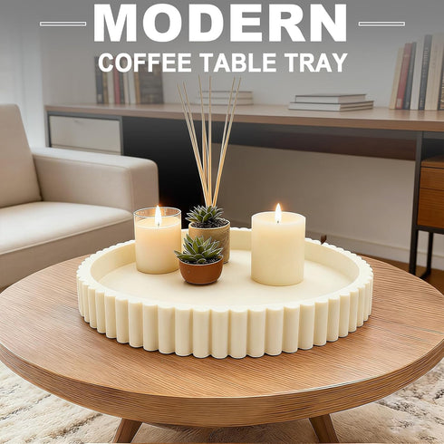 HUGZNLFEI Round Decorative Tray for Coffee Table Decor - Resin Modern Table Centerpieces Decorative Trays for Kitchen