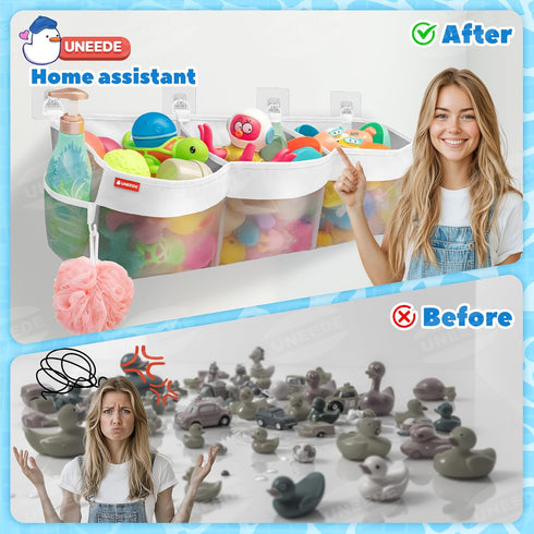 4.95 3 UNEEDE Gallons Compartment Horizontal Bath Toy Storage,Bathtub Toy Storage Organizer,Bath Toy Holder