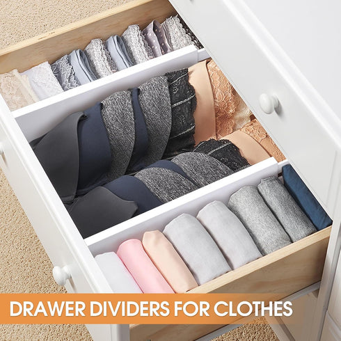 Bamboo Drawer Dividers Organizers, 4-Pack - Adjustable Drawer Divider for Kitchen, Clothes, Bathroom, Office, White